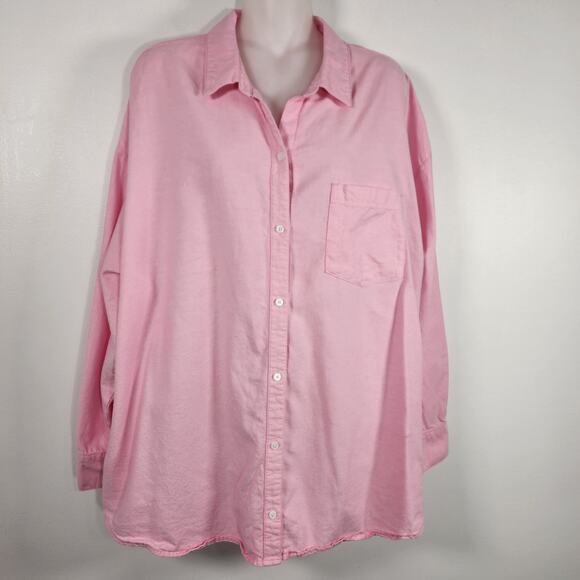 Old Navy Womens Oversized Button Boyfriend Shirt Large Pink Long Sleeve Relaxed - Picture 3 of 10